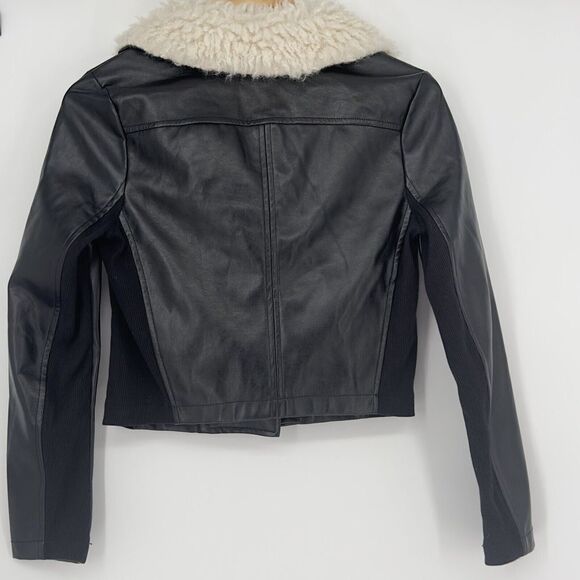 Juicy Couture Jacket Faux Leather Bomber Motorcycle Fur Collar Coat Black Sz XS - Picture 4 of 9